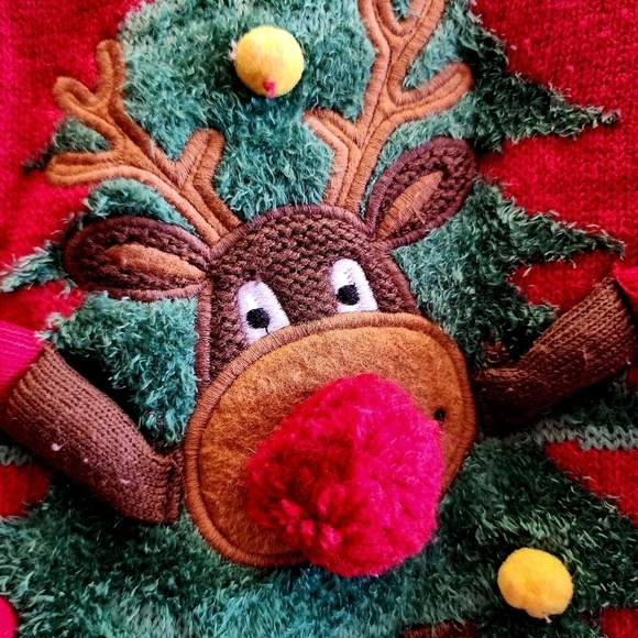 F&F Three Dimensional Reindeer Red Crew Neck Ugly Christmas Sweater Childs 3-4Y - Picture 5 of 10